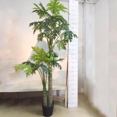 China Eco - Friendly Artificial Tree Bonsai , Two Bars Artificial Papaya Tree With Fruit For Terrace Decoration for sale