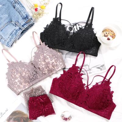 China New Design Ladies Breathable Sexy Bra Panties Lace Up Bra And Brief Set For Women Underwear With Bonding Panties for sale