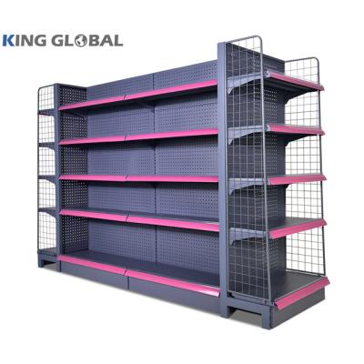 China Double Sided Heavy Duty Cold Rolled Steel Supermarket Shelves Store Gondolas Show Racks Shelves for sale