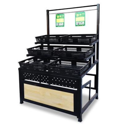 China Single Sided Fruit and Vegetable Rack Display Shelf Shelves Modern Wholesale CE/ISO9001 3 Layer Metal Supermarket Single Sided Shelves for sale