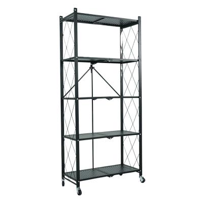 China Viable 3-Tier Metal Storage Foldable Stands and Racks Rack Rolling Cart Organizer with Wheel Movable Shelving Unit for sale