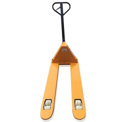 China Hotels yellow heavy duty forklift tools scissor lift AC hand pump hydraulid wheel polyurethane wheel nylon lifting jack and iron core for sale