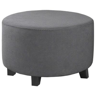 China Easy Clean Stretch Around Ottoman Cover Footstool Storage Stool Protector Textured Cover Checked Jacquard Ottoman With Elastic Bottom for sale