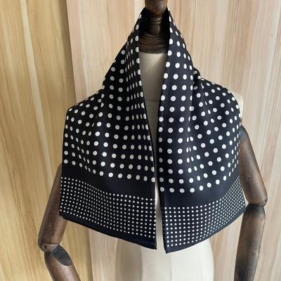 China 2023 Square Brand Black Dot Flower Scarf 90*90cm Pure Silk 100% Silk Head Scarf Square Head Neck Scarf For Women Muslim Hijab for sale