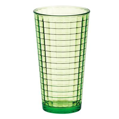 China Stocked Colorful Clear Hard Plastic Reusable Tumbler 14oz Plastic Glass Cup Checked Design Stackable for sale