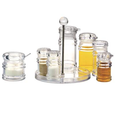 China Canteen Restaurant Table Stored Acrylic Condiment Caddy Set Shaker Cruet Jar Plastic Condiment Cart for sale