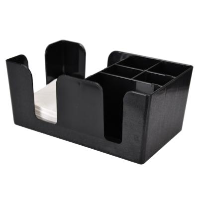 China Plastic Table Caddy Black ABS Bar Cart Stocked Plastic Table Cloth Sugar Bag Fork Knife Spoon Bar Cart for sale