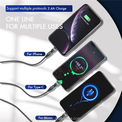 China Factory 540 Degree Rotation 3 in 1 Type 60W Palladium Magnetic Rotation Cable Charger Cable 540 Micro C USB Fast Charging Data for Iphone opp for sale