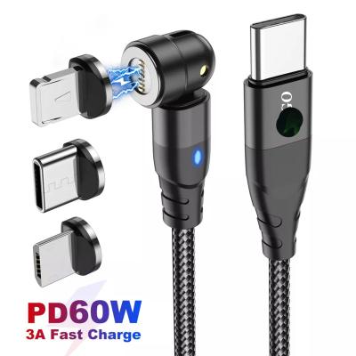 China 540 Degree Rotation 2022 New Magnetic Cable Type C To Type C Fast Charging Cable Mobile Phone Computer PD 60W Magnetic Data Charger for sale