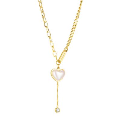 China C&J 2 FASHIONABLE Colors Simple Vintage 18K Gold Plated Stainless Steel Zircon Pearl Heart Necklace for sale