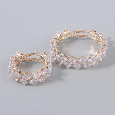 China TRENDY C&J 4 Styles Fashion Statement 18K Gold Plated Large Hollow Geometric Rhinestone Diamond Hoop Earrings For Party Bling for sale