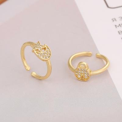 China Shengyan TRENDY Fashion Accessories Lock Stars And Moon Opening Adjustable Ring for sale