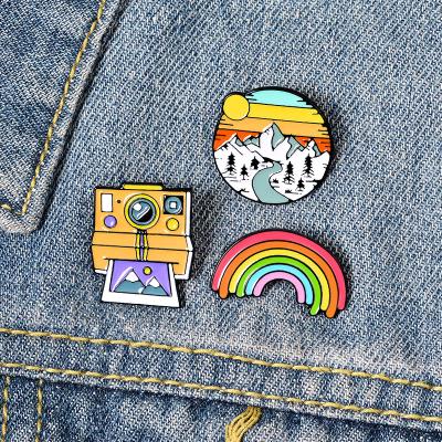 China C&J Fashion Rainbow Camera Snow Mountain Pin Badge Cute Cartoon Student for sale