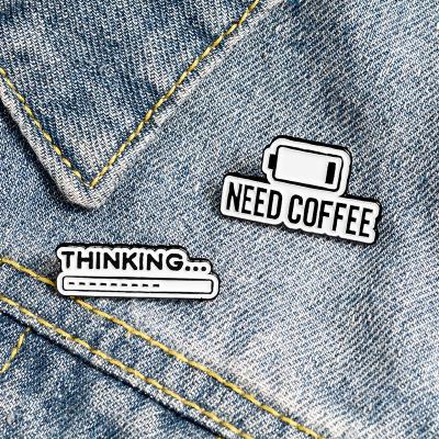 China Creative Fashion C&J Progress Bar Enamel Pin Coffee Lovers Thought Brooch for sale