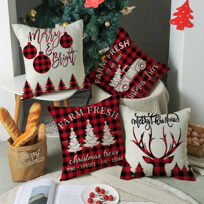 China Non-Toxic Christmas Reindeer Navidad Sofa Pillow Cover Red Black Plaid Christmas Pillow Cover MA-10 for sale