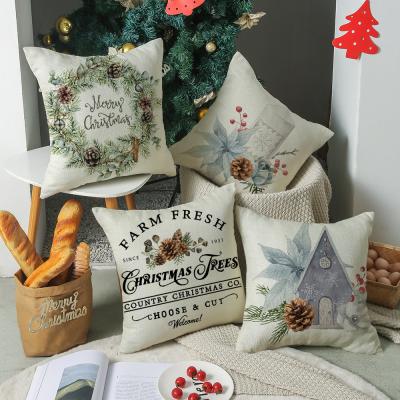 China MA-08 Christmas Non-Toxic Pillow Covers Farmhouse Cotton Cushion Linen Case For Sofa Couch 18inch x18 for sale