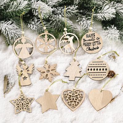 China HB-067 Christmas Fashion Wooden Ornaments Unfinished Wooden Pieces with Holes for Christmas Ornaments Hanging Decorations for sale