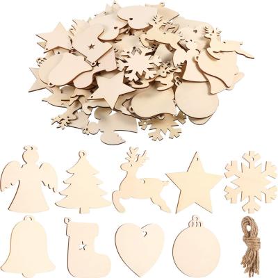 China HB-066 10 PCS Fashionable Unfinished Wooden Xmas Wooden Slices DIY Ornaments For Crafts Christmas Hanging Decorations for sale