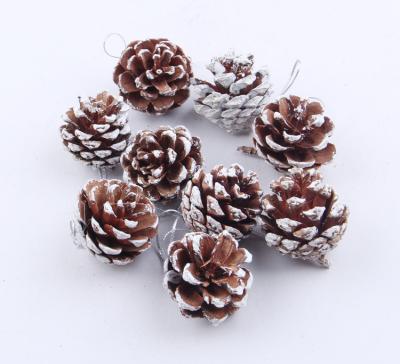 China New 9 Pcs GL-185 White Natural Christmas Pine Cones Trendy Hanging Ornaments For Home Wedding Decorations for sale