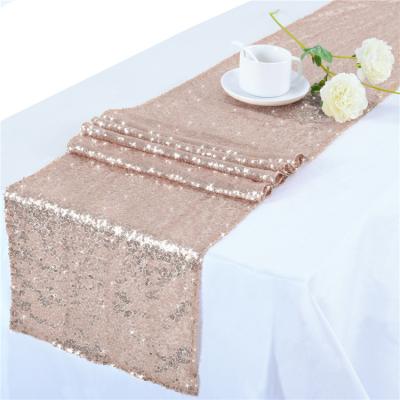 China BH-706 Hotel Wedding Tablecloth Decoration Polyester Eco-friendly Sequin Embroidered Rose Gold Luxury Sequin Table Runner for sale