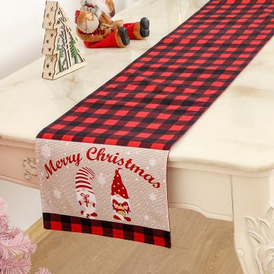 China XD-335 Stripe Christmas Table Decoration Double Sided Buffalo Plaid Christmas Table Cloth Runner for sale