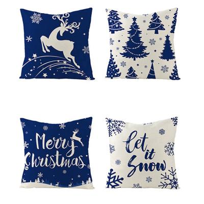 China XM-810 Christmas Decoration Non-Toxic Canvas Pillow Cover Digital Printed Blue Snowflake Cushion Cover for sale