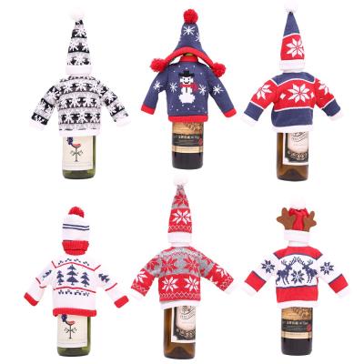 China Creative Knitted Christmas Sweater Wine Bottle Cover Newcomer Wine Bottle Bag Home Festival Decoration HB-7827 for sale