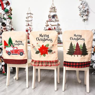 China New Embroidery Cartoon Tree Flower Christmas Back Chair Cover Dining Chair Covers Party Supplies YQ-133 for sale