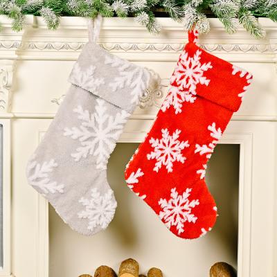 China HB-204 Fashionable Gray Christmas Stockings Classic HB-204 Snowflakes Plush White Christmas Stockings 20inch for sale