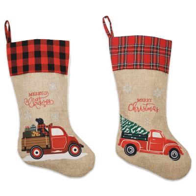 China YQ-141 Fashion Merry Christmas Burlap Plaid Christmas Stocking For Embroidery Car Hanging Stocking for sale