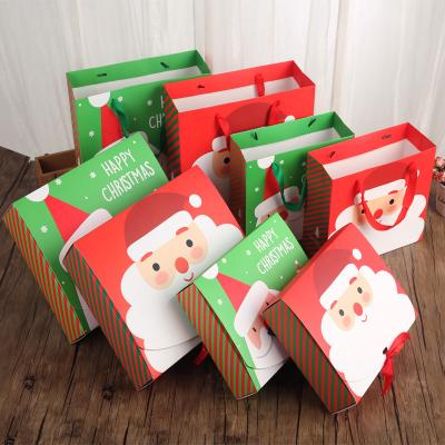 China JM-231 Recyclable Assorted Sizes Christmas Snowman Gift Box Ribbon Christmas Gift Wrapping Paper Folding Bag for sale