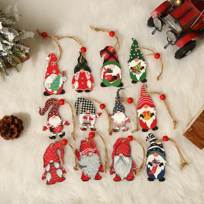 China YQ-442 9PCS Fashionable Christmas Gnome Wooden Hanging Ornaments Decorations For Tree Home Decor Kids Gift Crafts for sale