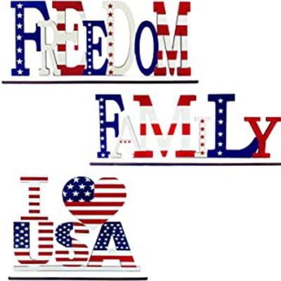 China Party Decoration HB-954 American Glory Wooden Letter Ornaments For Independence Day Decoration 4th July for sale