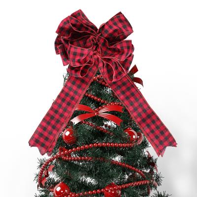 China Christmas Tree Decoration HB-118 Large Christmas Tree Decoration Buffalo Plaid Farmhouse Christmas Tree Topper Gift Arch for Holiday Home Decor for sale