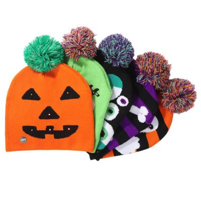 China HB-032 New Fashionable Halloween Decoration Ghost Knitted Hat With Light For Kids And Adult Party Supplies Hat for sale