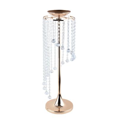 China Party Decoration Because-507 Tall Gold Flower Candle Holder Wedding Center Stand With Crystal for sale