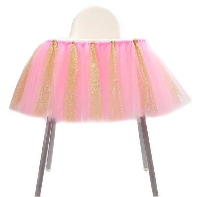 China BH-262 Plain Creative Glitter Tablecloth Soft Tulle Tutu Skirt For Baby Dining Chair Decoration For Baby Birthday Party Baby Shower for sale