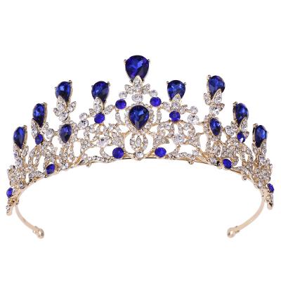 China ZG-252 Fashionable Elegant Baroque Queen Crown Blue Rhinestone Wedding Crowns And Tiaras For Women Costume Party for sale