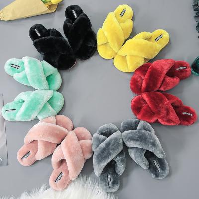 China Q-201 Women's Q-201 Lightweight Indoor Cross Stripe Slippers Soft Plush Soft Furry Open Toe House Shoes for sale