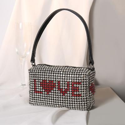 China High Quality Rhinestone Bag Women's Diamond Messenger Bag Summer Glass Square Bags Small Handmade Full Chain Handbag for sale