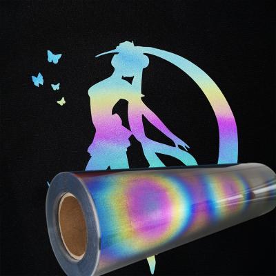 China Wholesale High Quality HTV Rainbow Apparel Cable Craft Vinyl Roll Heat Transfer Vinyl Reflective PU Film Iron On Textile T-shirt for sale