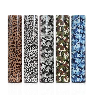 China Custom Apparel PU Camouflage Leopard Print Heat Transfer Vinyl Wholesale Factory Textile Camouflage For T Shirt Iron On for sale