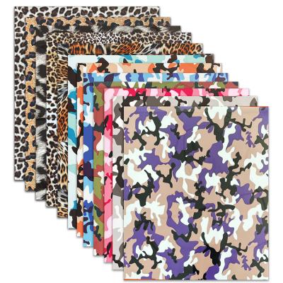 China Custom Clothing PU Camouflage Leopard Print Heat Transfer Vinyl A4 Size Sheet 10in*12in HTV Sheet For Clothing for sale