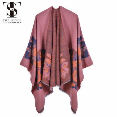 China 2022 Soft Smooth Cashmere Pleated Shawl Winter Jacquard Wrap Poncho Cape Women Cardigan Travel Feeling for sale