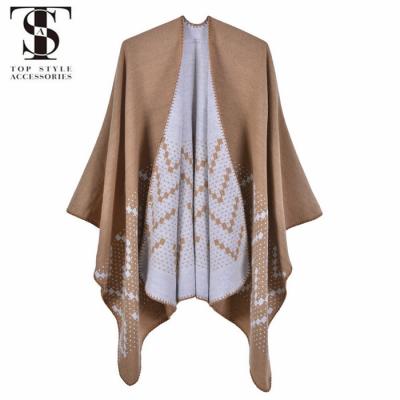 China 2022 soft smooth feeling women's tassels open front poncho cape cardigan wrap hooded snap shawl for sale