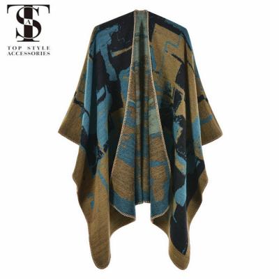 China 2022 Soft Smooth Feeling Poncho Open Front Blanket Shawl Wrap Lightweight Woven Winter Cardigan for sale