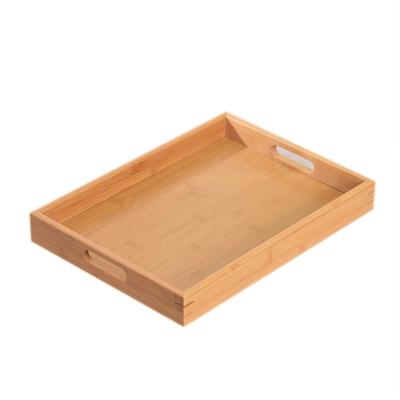 China High Quality Custom Porcelain Hotel Home Weddings Restaurant Log Open Food Serving Tray for Tea Wooden Round Serving Bamboo Rolling Tray with Handles for sale