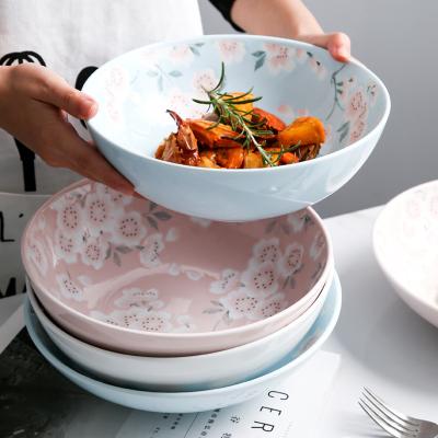 China Ceramic Bowl Cherry Sakura Big Size Tableware Microwavable Viable Style Bowl Noodle Soup From Japan for sale