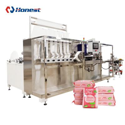 China Hotels 6 Lanes Semi-automatic Multi Pieces Cloths In Through Wet Package Baby Cloths Folding Cutting Packing Machine for sale