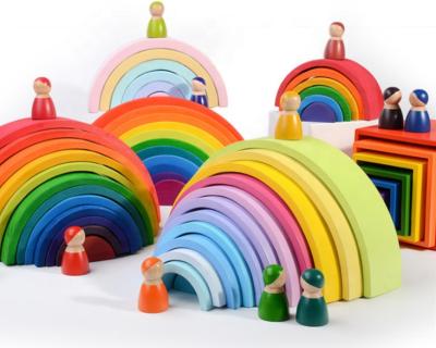 China DIY TOY Kids large creative montessori baby building block waldorf dool rainbow stacker wood for sale